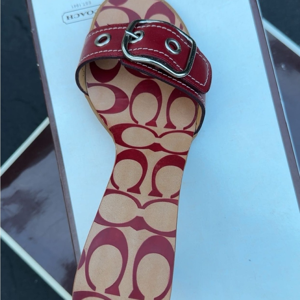 COACH Vintage Red Sandals with Monogram Detail-NEVER WORN